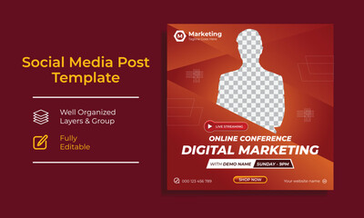 Corporate Digital marketing live webinar promotion templates for social media. Editable layouts for instagram and facebook for teachers and influencers