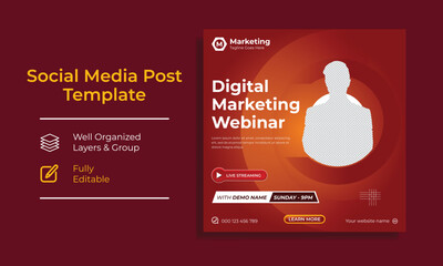 Corporate Digital marketing live webinar promotion templates for social media. Editable layouts for instagram and facebook for teachers and influencers