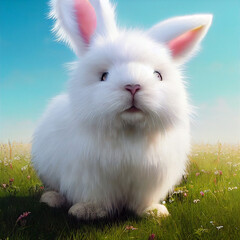 white rabbit on a green meadow