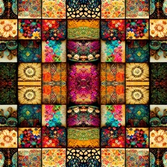 Tribal Pattern, Ornamental Wallpaper, Embroidery, Fantasy Home Decoration, Bohemian Style Ornaments, Botanical Illustrations, Handcrafts, Textiles, Interior and Exterior Surface, Ceramics Tiles