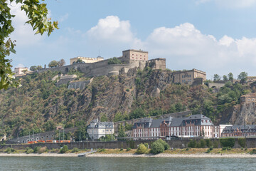 Obraz premium View to the fortress called Ehrenbreitstein in the german city Koblenz