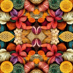 Tribal Pattern, Ornamental Wallpaper, Embroidery, Fantasy Home Decoration, Bohemian Style Ornaments, Botanical Illustrations, Handcrafts, Textiles, Interior and Exterior Surface, Ceramics Tiles