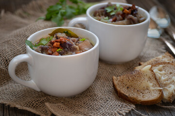 Rice and Vegetable Stew Served in Ceramic Cups
