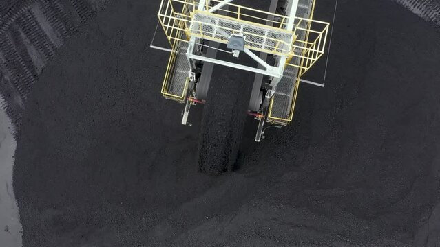 Coal terminal with technics working in it.