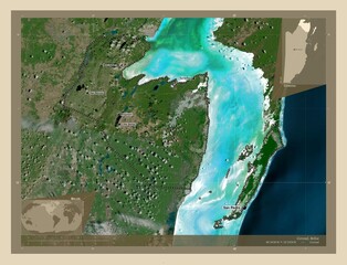 Corozal, Belize. High-res satellite. Labelled points of cities