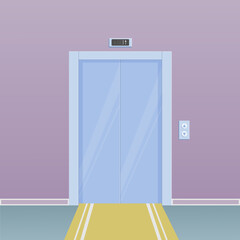 Flat cartoon color illustration of elevator with closed doors