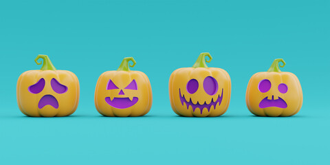 Happy Halloween with Jack-o-Lantern pumpkins character, traditional october holiday, 3d rendering.