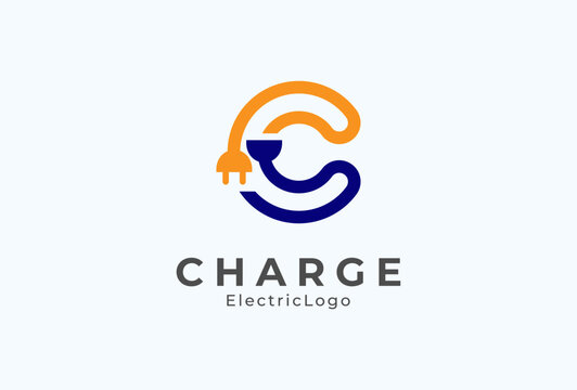 Abstract Letter C Electric Plug Logo, Letter C and Plug combination, flat design logo template, vector illustration