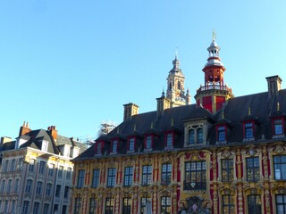 Lille, September 2022: Magnificent facades of the buildings of Lille, the capital of Flanders - Historic Monument : Old Stock Exchange