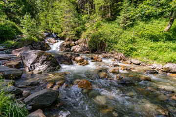 Hike to the Keilkeller waterfall near Mayrhofen in the Zillertal Alps