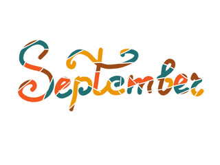 September lettering design. Handwritten and colorful autumn month. Vector illustration for print, calendar, poster, banner, greeting card