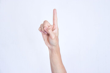 Male hands holding something gesture on white background