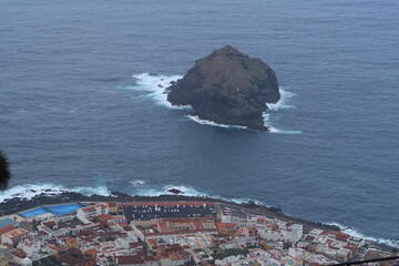 Garachico, Tenerife, Canary Islands, Spain, February 24, 2022: El Roque, islet in front of Garachico, Tenerife, Spain