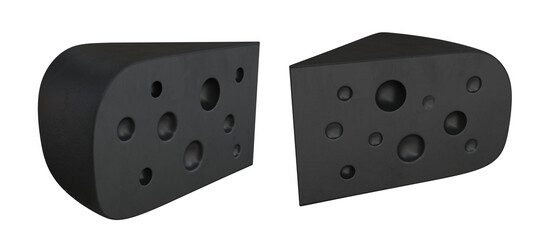 Pieces of black cheese on a white background, 3d render