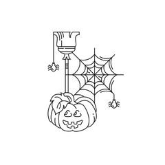 Halloween vector linear icon. Elements for design. Pumpkin, cobweb, broom. Card.