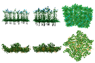 Obraz premium Pack of PNG vegetation. +6K. Flowering Bushes. Made from 3D model for compositing