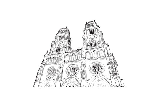 recommend clip art: Building view with landmark of Orleans is the 
                    city in France. Hand drawn sketch illustration in vector.