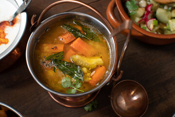 Sambar- South Indian lentil, bitter gourd and carrot stew