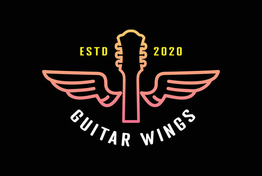 Modern Simple Guitar with Wings for Music Instrument Bar Live Concert Show Logo Design