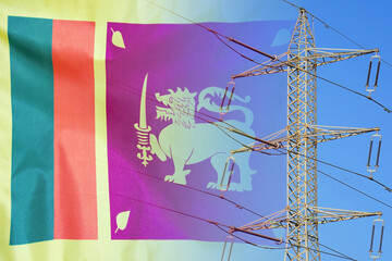 Sri Lanka flag on electric pole background. Power shortage and increased energy consumption in Sri...