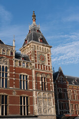 Fototapeta na wymiar Old european building in Amsterdam train station