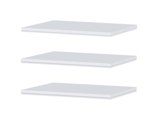 White empty shelves mockup. Vector realistic template. Three racks for store or interior design. EPS 10. 