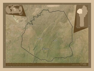 Atakora, Benin. Low-res satellite. Labelled points of cities
