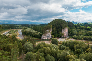 Fototapeta na wymiar The gorge of the Białka River. View of a beautiful rock, river and forests. Białka Tatrzańska, Poland