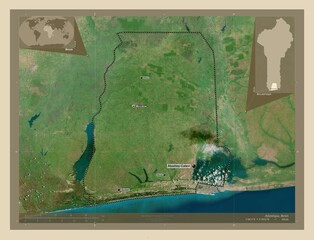 Atlantique, Benin. High-res satellite. Labelled points of cities