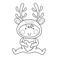 Baby dressed as a Rudolph catching a heart , Christmas clipart