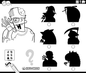 shadow game with cartoon zombie on Halloween coloring page