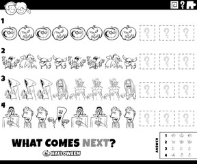 pattern task with comic Halloween characters coloring page