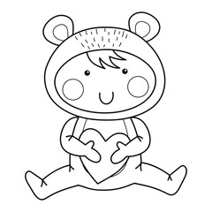 Sweet baby dressed with a polar bear costume catching a heart, Christmas clipart