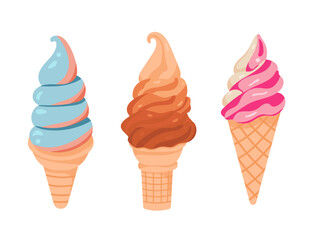 Ice cream cone, summertime colorful dessert.