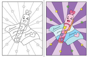 kawaii notebook and pencil coloring page
