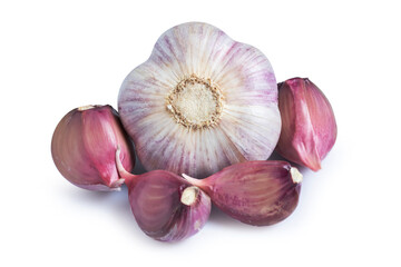 Garlic clove and bulb isolated on white background.
