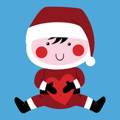 Baby dressed as a Santa Claus catching a heart , Christmas illustration