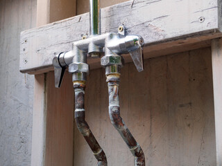 Close up of a shower outside