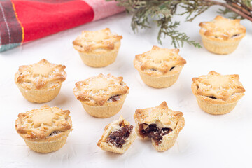 Traditional British Christmas mince pies with a fruit filling, horizontal