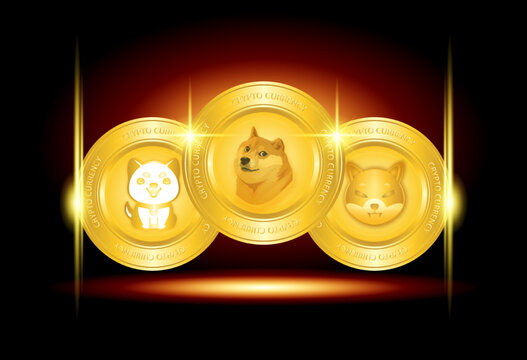 set of doge coin meme cryptocurrency