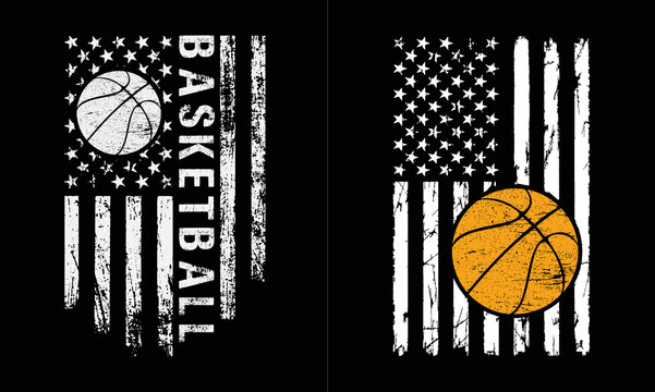 Basketball With Flag Vector. Basketball Dad 4th Of July Illustration.