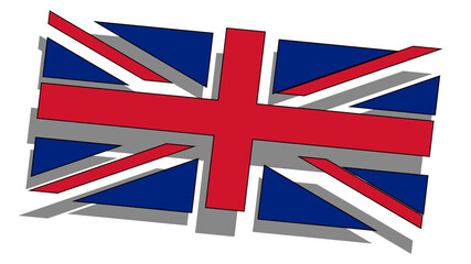 Fototapeta na wymiar United Kingdom flag with large format for 3d graphic effect, with elements creating shadows on the white background. With a play of the geometries and colors of the union jack.