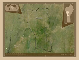 Donga, Benin. Low-res satellite. Labelled points of cities