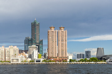 Fototapeta na wymiar Kaohsiung, Taiwan, Kaohsiung harbor bay skyline in Taiwan