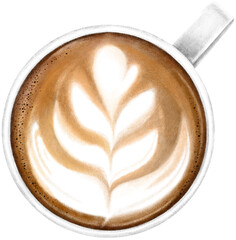 Transparent Background top view cappuccino cup Illustration Png. Transparent hand drawn coffee with milk foam clipart ready-to-use for site, article, print