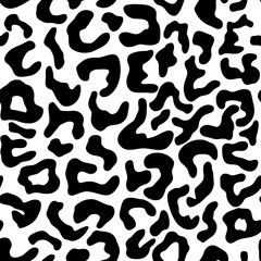 Naklejka na ściany i meble Seamless leopard fur pattern. Modern panther animal fabric textile print design. Stylish black and white illustration.