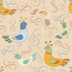 Birds and plants seamless pattern in vintage style