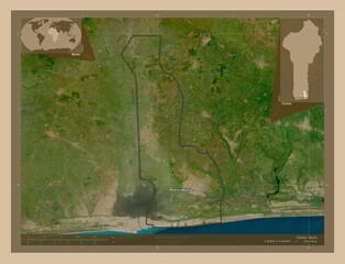 Oueme, Benin. Low-res satellite. Labelled points of cities