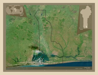 Oueme, Benin. High-res satellite. Labelled points of cities