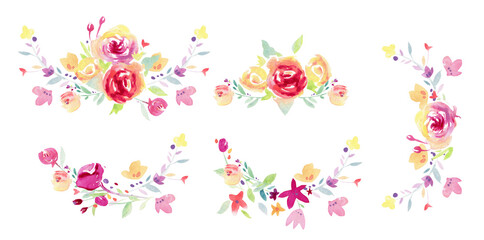 Watercolor loose floral arrangements for wedding invitations, postcards, menus, borders, logos, labels, icons, websites, blogs, high quality 300 dpi PNG with transparent background  